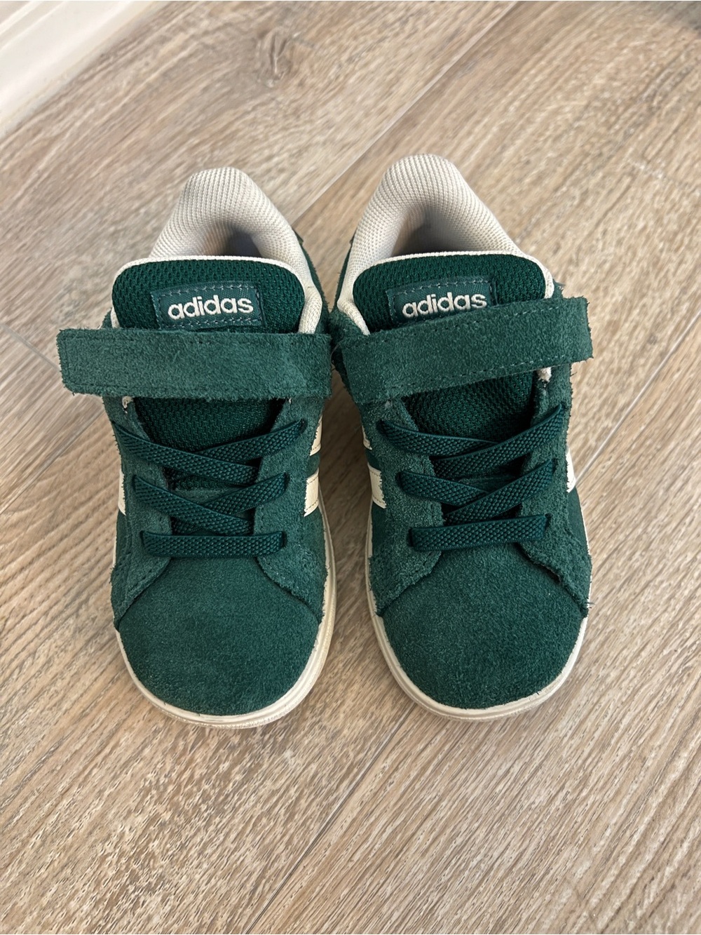 adidas Kids Dark Green Suede Sneakers with Hook-and-Loop Strap